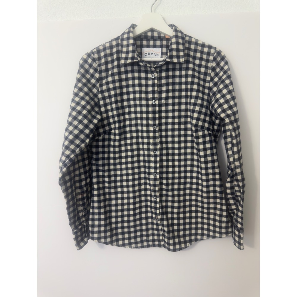 Orvis Button Down Shirt Womens S Navy White Gingham Check Gingham Preppy
